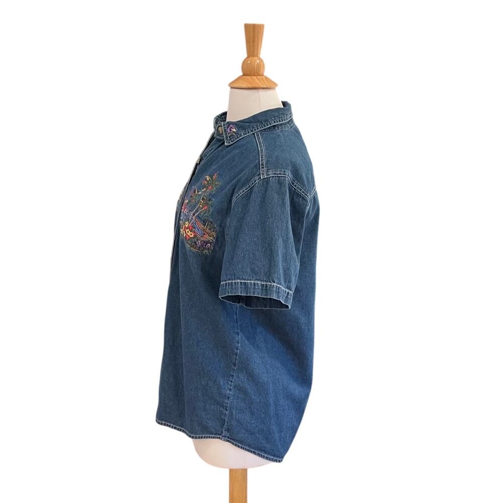 VTG Bobbie Brooks Denim Button Down Short Sleeve Shirt Embroidered Sailboats, M - Picture 3 of 10
